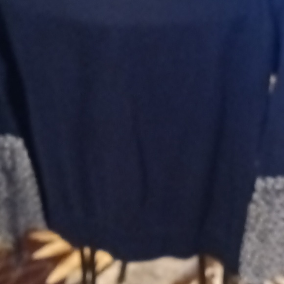 NWT LOFT 100% cotton rounded neckline navy pullover w poly tie-up flora cuffs Sm - Picture 3 of 8